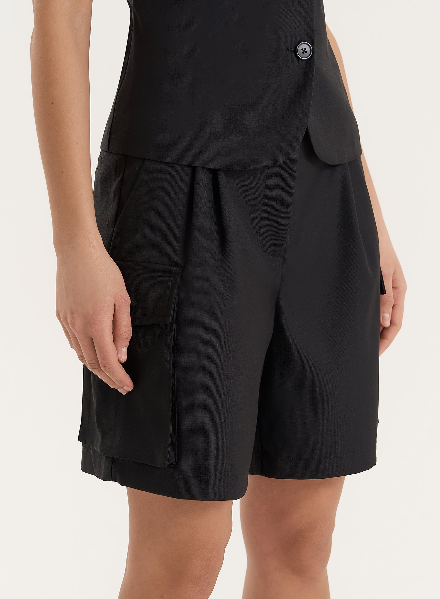 Black Tailored Longline Cargo Shorts